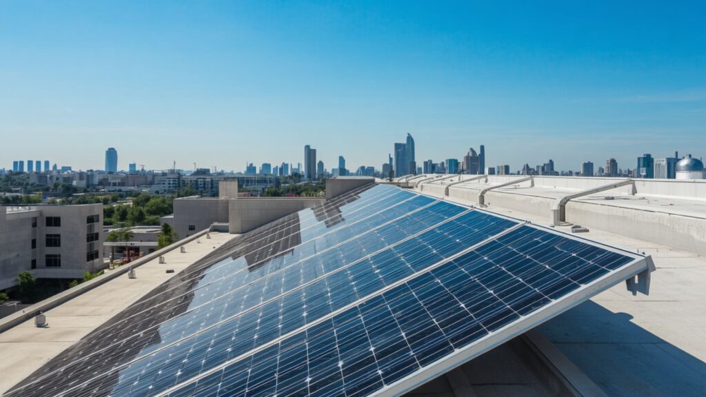 Instalação de placas de energia solar em um condomínio